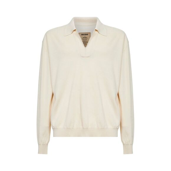 Uma Wang Men Off White Rib Wool And Silk Crepe Knit Polo Shirt